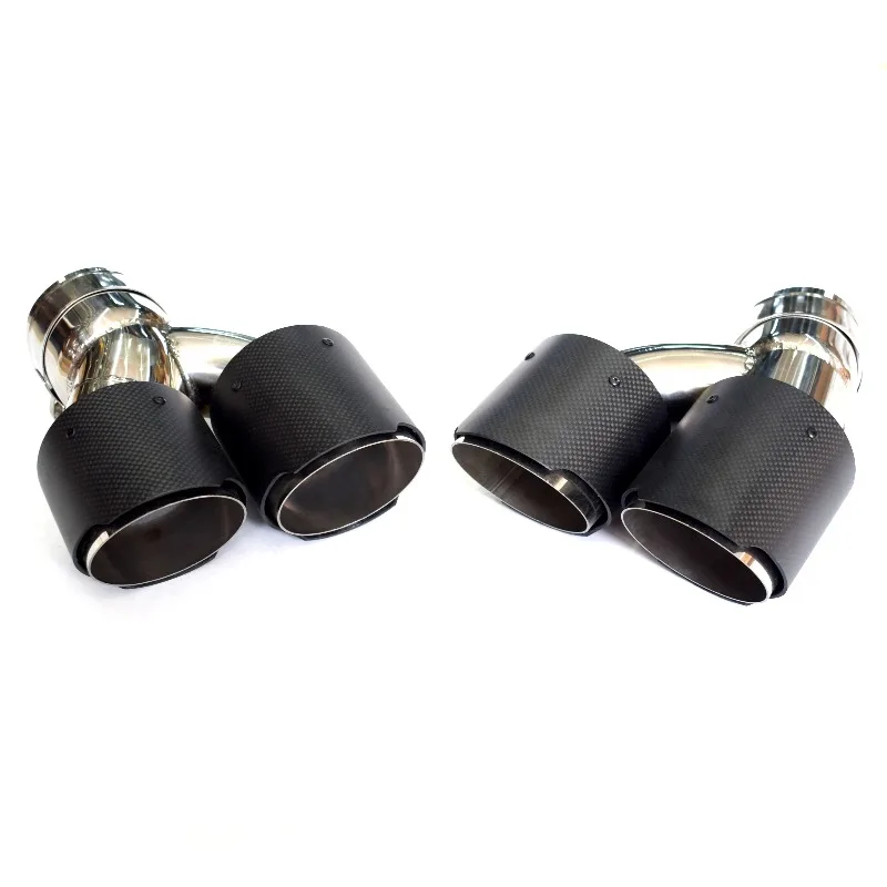 

89MM Outlet Dual Exhaust Tip Black Carbon Fiber Exhaust Tail Tip 304 Stainless Steel Exhaust End Pipe