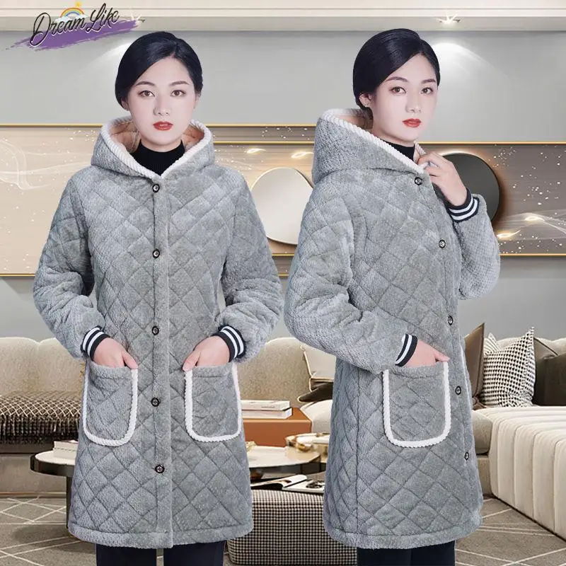 

Women's Fce Lined Thiened Winter Coat Long Sve Slim Fit Coat with Hat Adult Warmth Protection Outerwear Coat