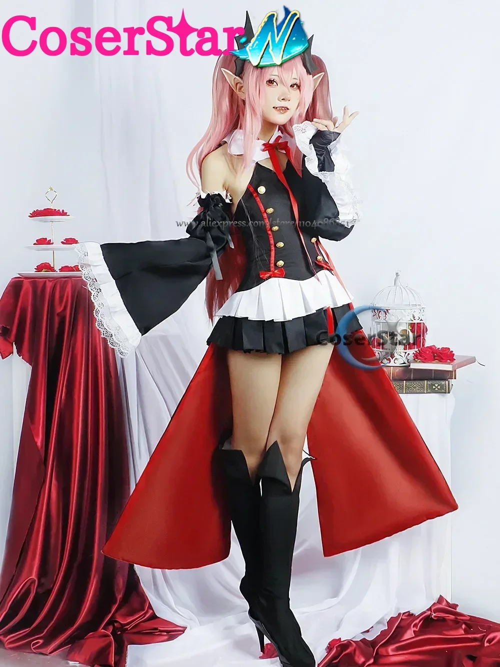CoserStar-N en Stock Seraph of the End Krul Tepes disfraz de Cosplay conjunto completo Outfis traje de juego de rol Krul Tepes Cosplay peluca zapatos