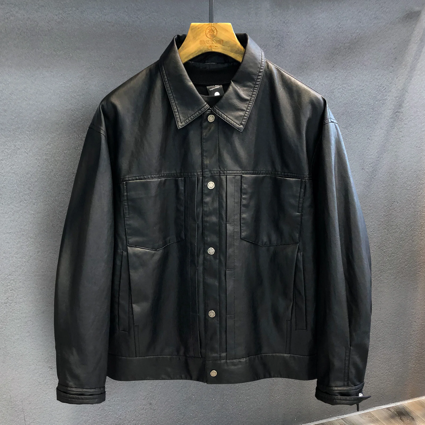 

American Retro Wax-Dyed Vegetable-Tanned Leather Lapel Jacket for Men Autumn New Style American Biker Leather Jacket