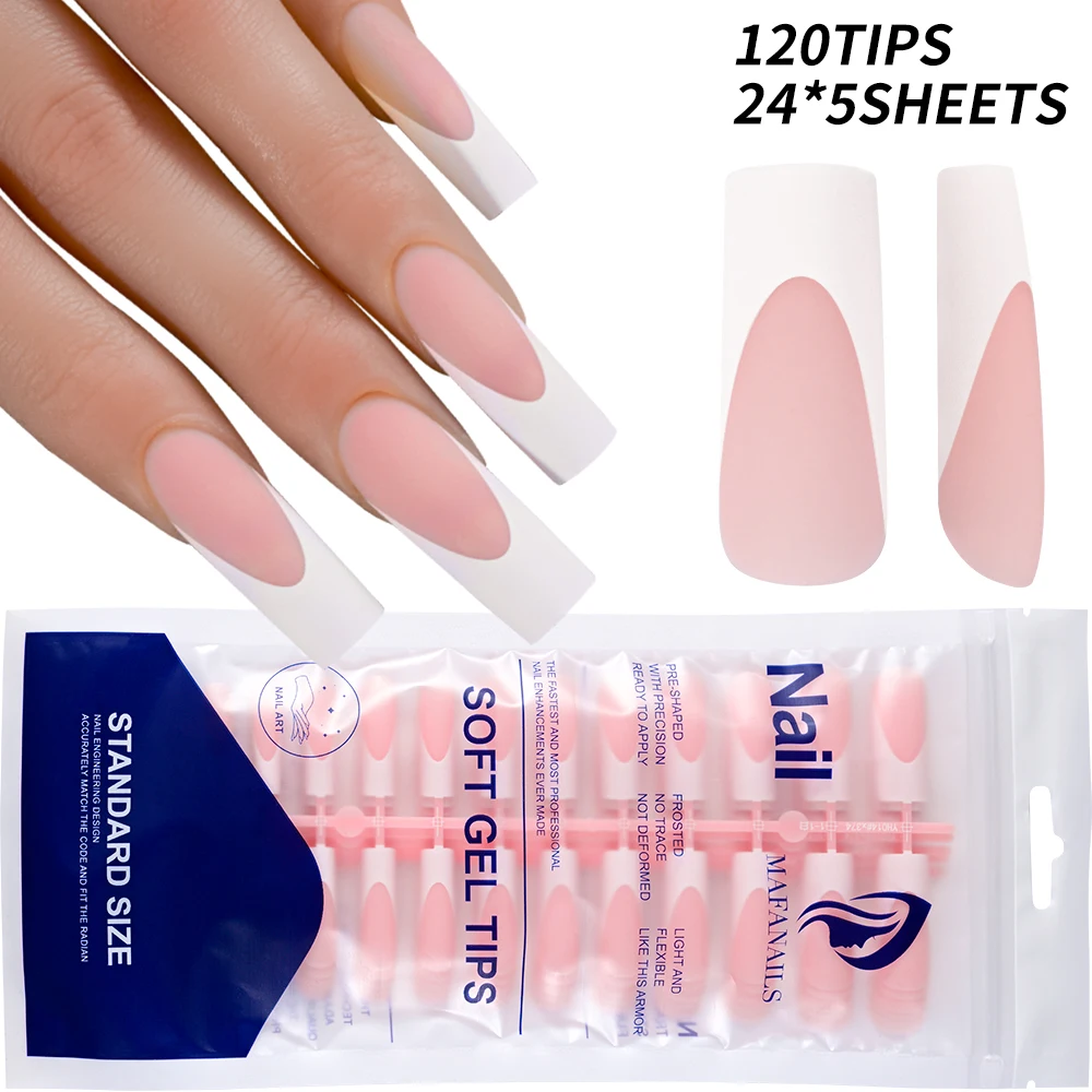 

120Pcs Nude Pink Extra Long Square Press-On Nails French Full Stick Semi-Finished Matte Finish French False Nail Tips for Women