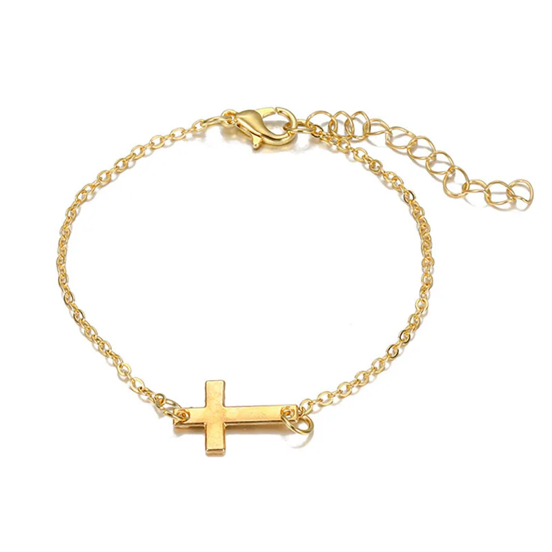 Hot Selling Crucifix Horizontal Sideways Cross Charm Bracelets for Women Stainless Steel Bridesmaids Gift
