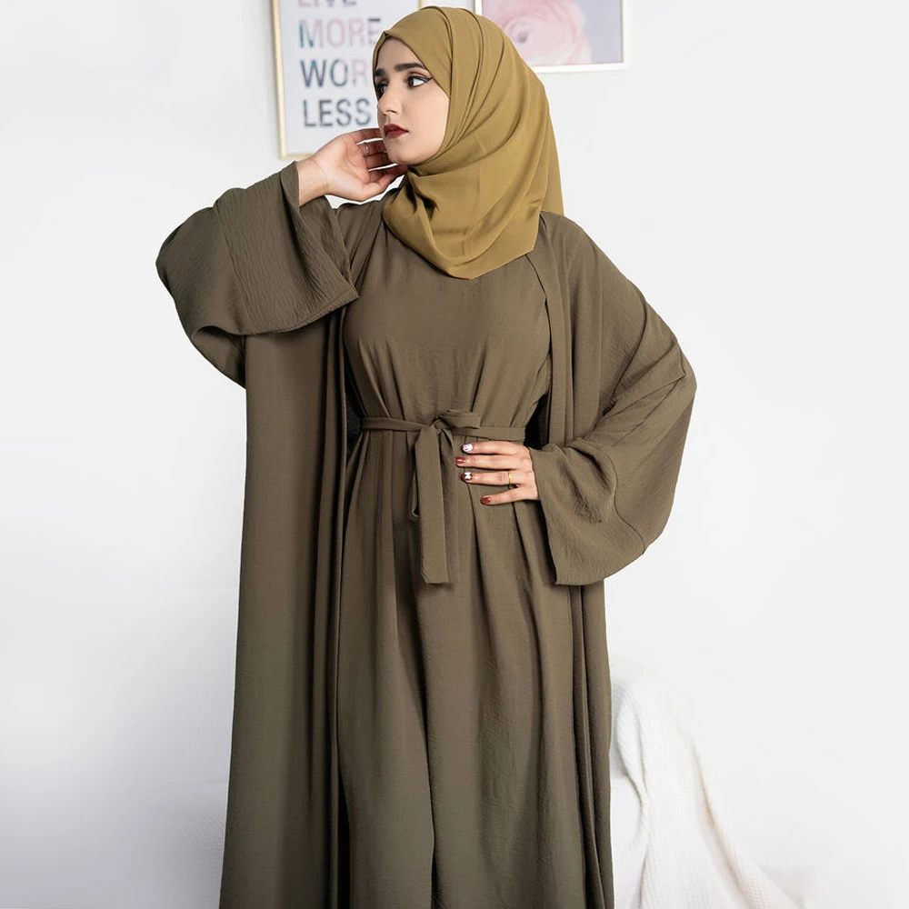 Imagem -05 - Conjunto Abaya de Duas Peças para Mulher Muçulmana Roupas Combinando Crepe de Jazz Feminino Vestido Longo Casual sem Mangas Islã Ramadan Hijabi sem Cachecol