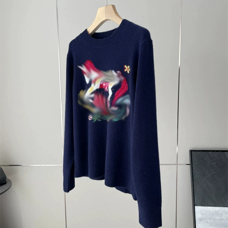 

Вязаный свитер ручной работы с вышивкой, круглый вырез, весенний модный женский топ, высокое качество исполнения, цветочный мотив