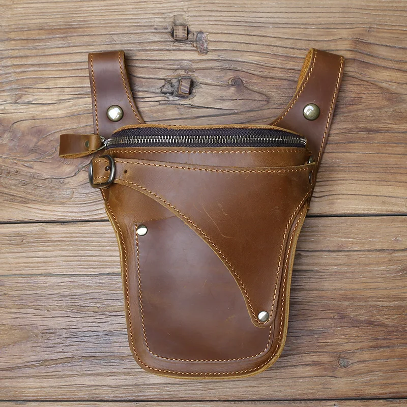 Nzpj Vintage Echt leder Herren Hüft tasche natürliche Rindsleder Outdoor Motorrad Herren tasche verrückte Pferd Leder Handy tasche – Detail 5