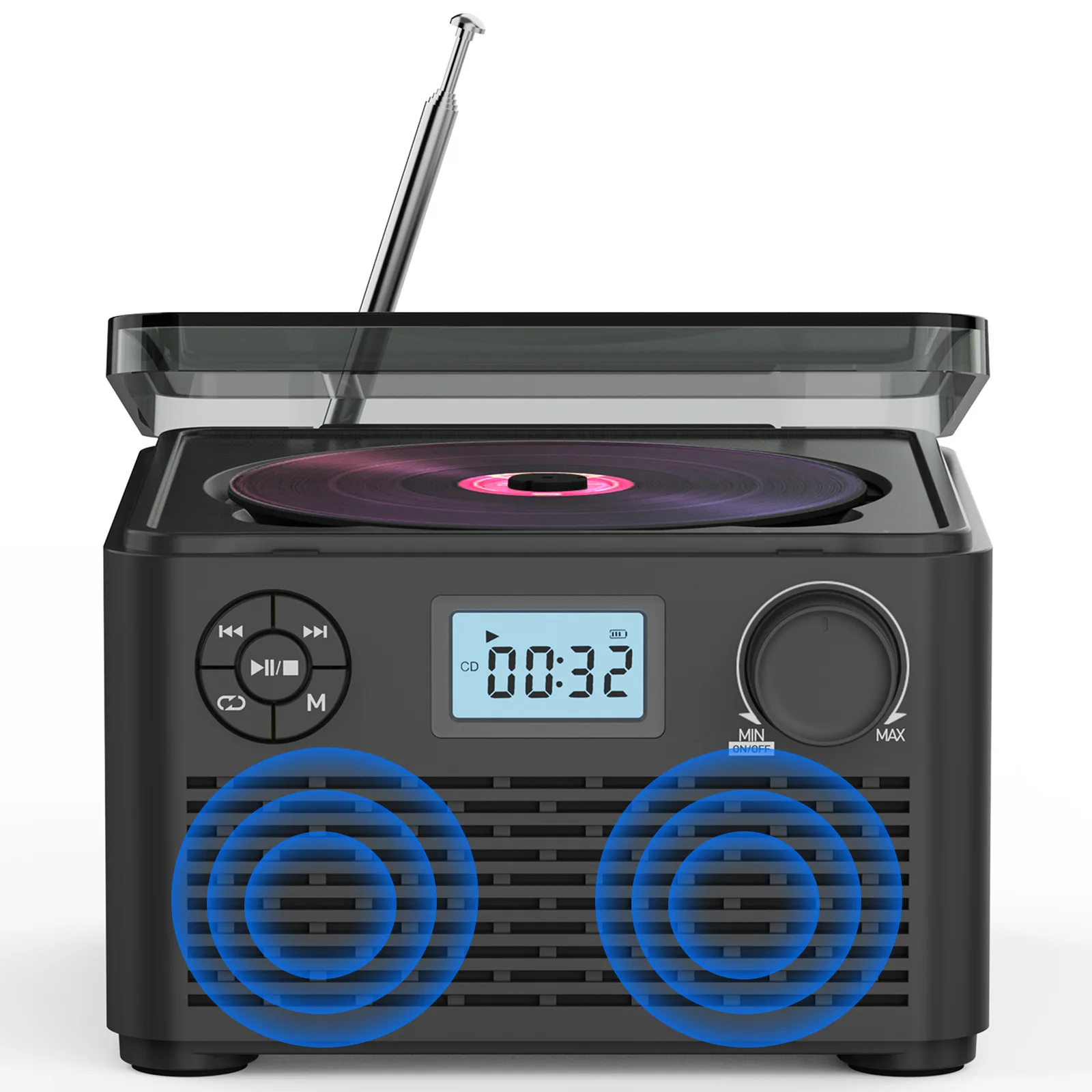 Multifunctional CD Player with Bluetooth Retro Hi-Fi Stereo Sound CD Boombox FM Radio Rechargeable Home Music Player