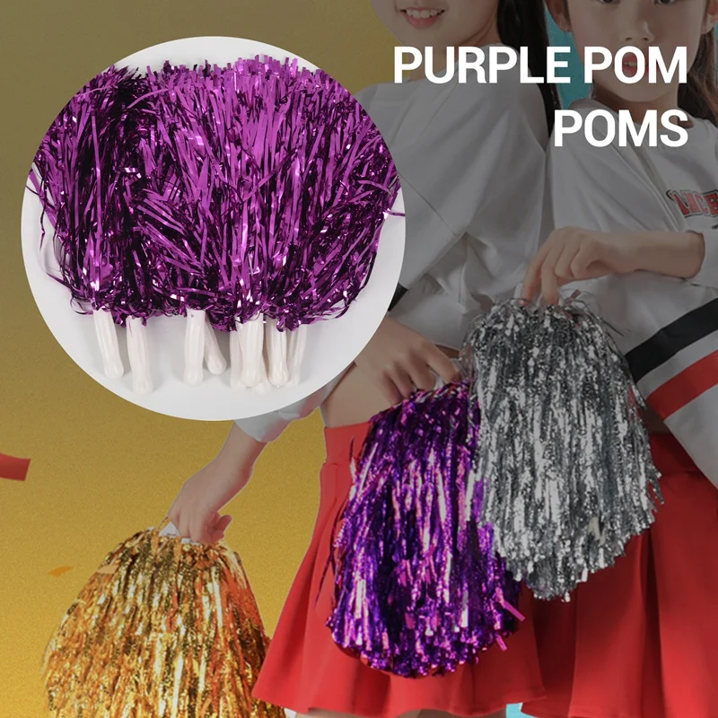 24Pcs Cheerleading Pom Poms Metallic Foil Cheer Pom Poms With Plastic Handle For Adults Kids Cheerleaders Party