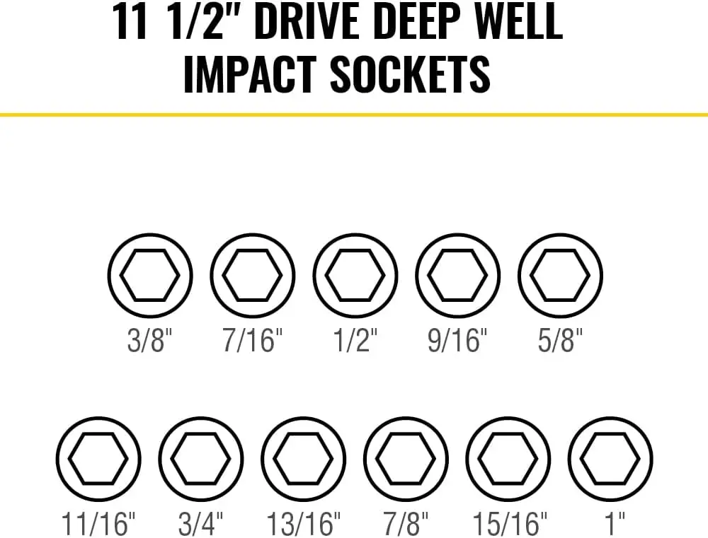 In Tools 65111Impct Knect Conjunto de soquetes de impacto Deep-Well, unidade de 1/2 polegadas, Sae, codificado por cores, caixa Modbox, adaptador de impacto e