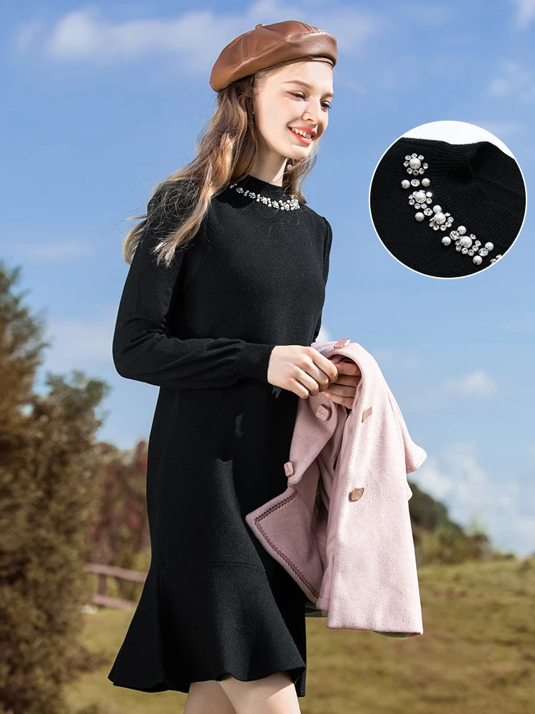 I BELIEVE YOU Elegant Women's Dresses 2022 Autumn Winter Warm Oneck Pullover Knitted Vestidos Slim Female Clothing 2224134816