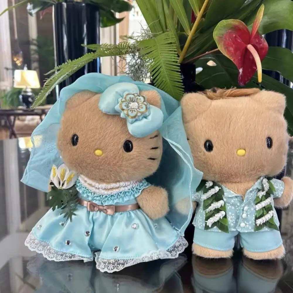 Neues blaues Sanrio-Hochzeitskleid, Hello Kitty, Plüschpuppe, Mädchen, Cartoon-Spielzeug, Bettdekoration, Hochzeitsgeschenk für Geburtstage und Freunde des Paares