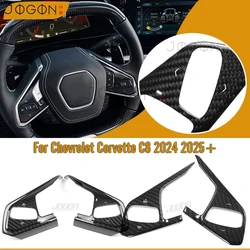 Real Dry Carbon Interior Steering Wheel 3 Buttons Cover For Chevy For Chevrolet Corvette C8 Stingray Coupe 3LT 1LT Z06 Z51 2024+