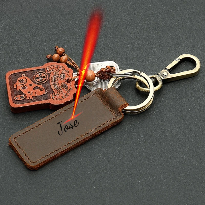 Vintage Handmade Crazy Horse Leather Car Keychain Top Grain Cowhide Key Ring Creative Gift Custom Laser Engraved Name Available