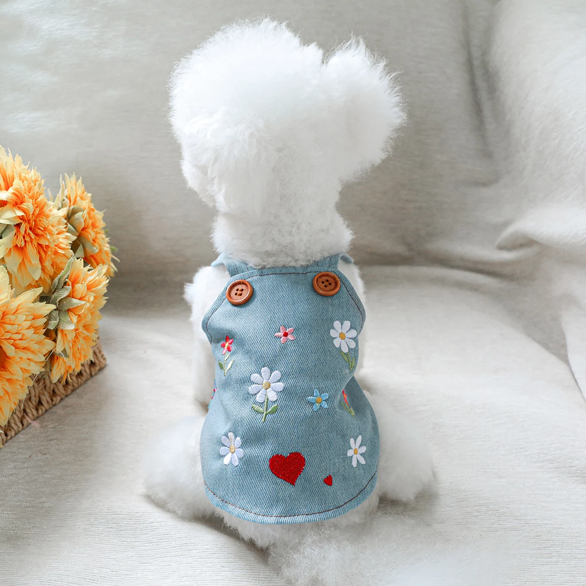 1PC Pet Clothing Spring and Autumn Cowboy Strap Flower Sweetheart Cowboy Skirt Suitable for Small and Medium sized Dogs