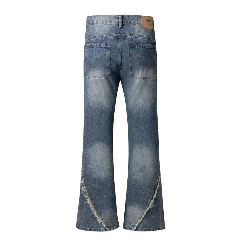 2024High Street Heavy Stitching Edging Slightly Flared Jeans Men and Women Same Style American Street Loose-Fitting Wide-Leg Tro