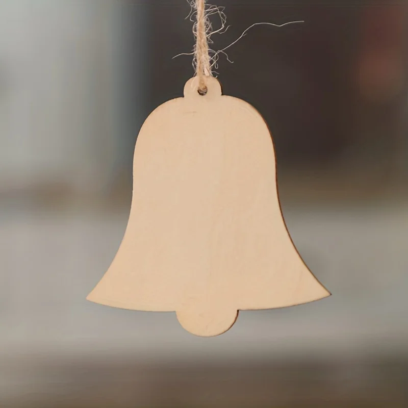 10Pcs Unfinished Wooden Pendant In The Shape Of Bell Decorations Wooden Hanging Blank Wooden