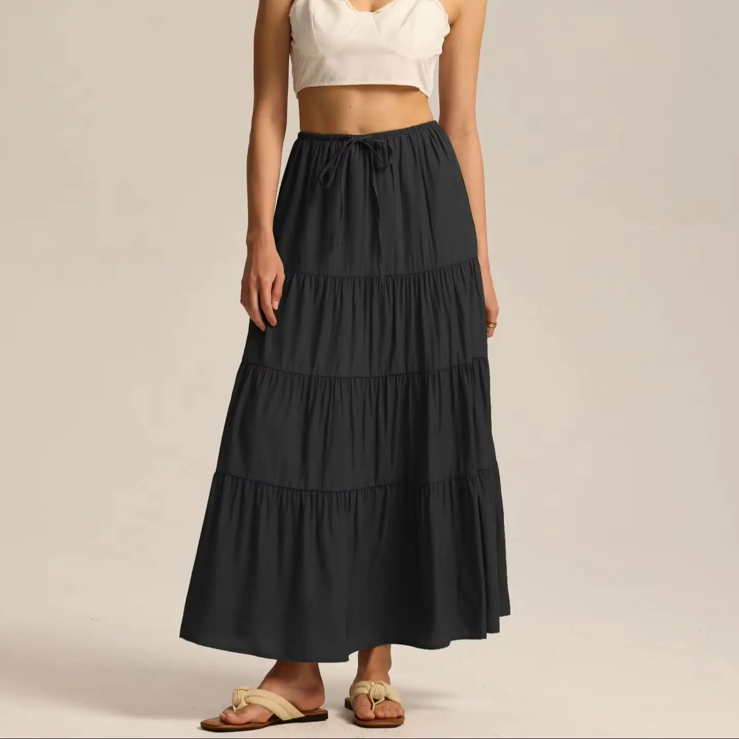 High Waist Cotton Half Skirt with Elastic Waistband And Wide Hem Loose Splicing Long Skirt for Women European Style юбка шорты