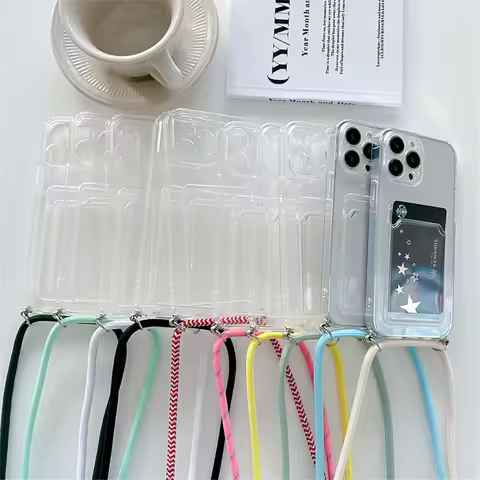 Lanyard Rope Necklace Soft Silicon Transparent Case For Samsung S24 S23 S22 A55 A35 A54 A34 A53 A52A51 Card Slot Crossbody Cover