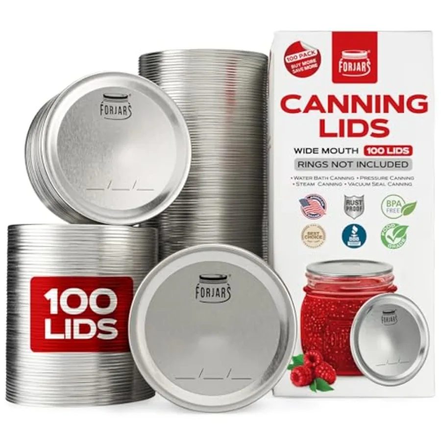 

Wide Mouth Canning Lids, Create Airtight Seals on Mason Jars to Preserve Food for Meal Prep and Emergency Food Storage 3.4 In.
