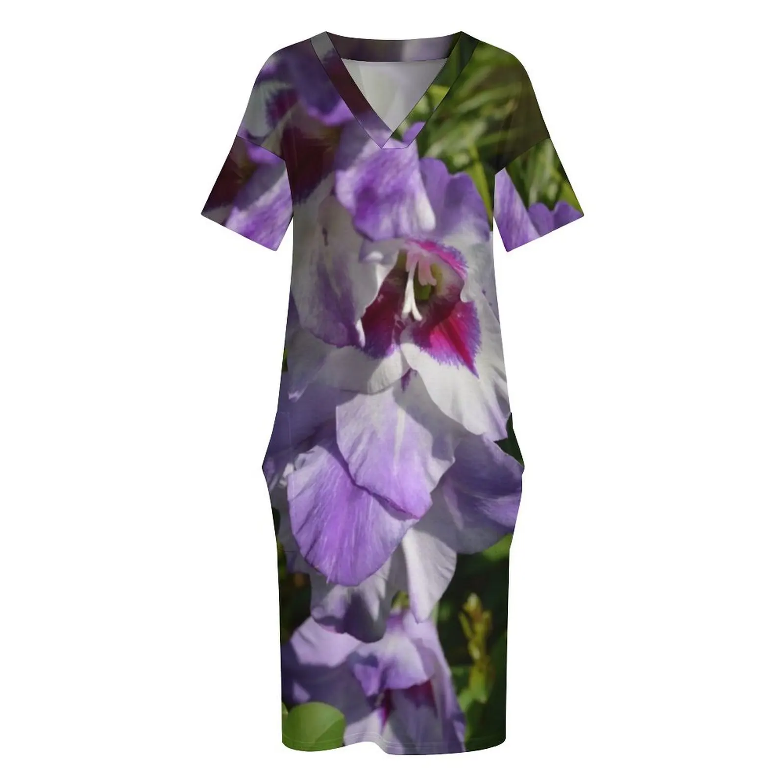 Purple Gladiolus Loose Pocket Dress summer dress luxury dress evening prom clothes