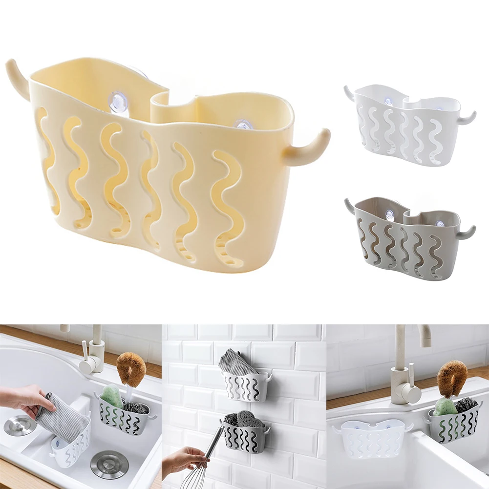 Kitchen Draining Basket Suction Cup Sink Basket Rack Draining Basket Kitchen Sink Basket Kitchen Storage White