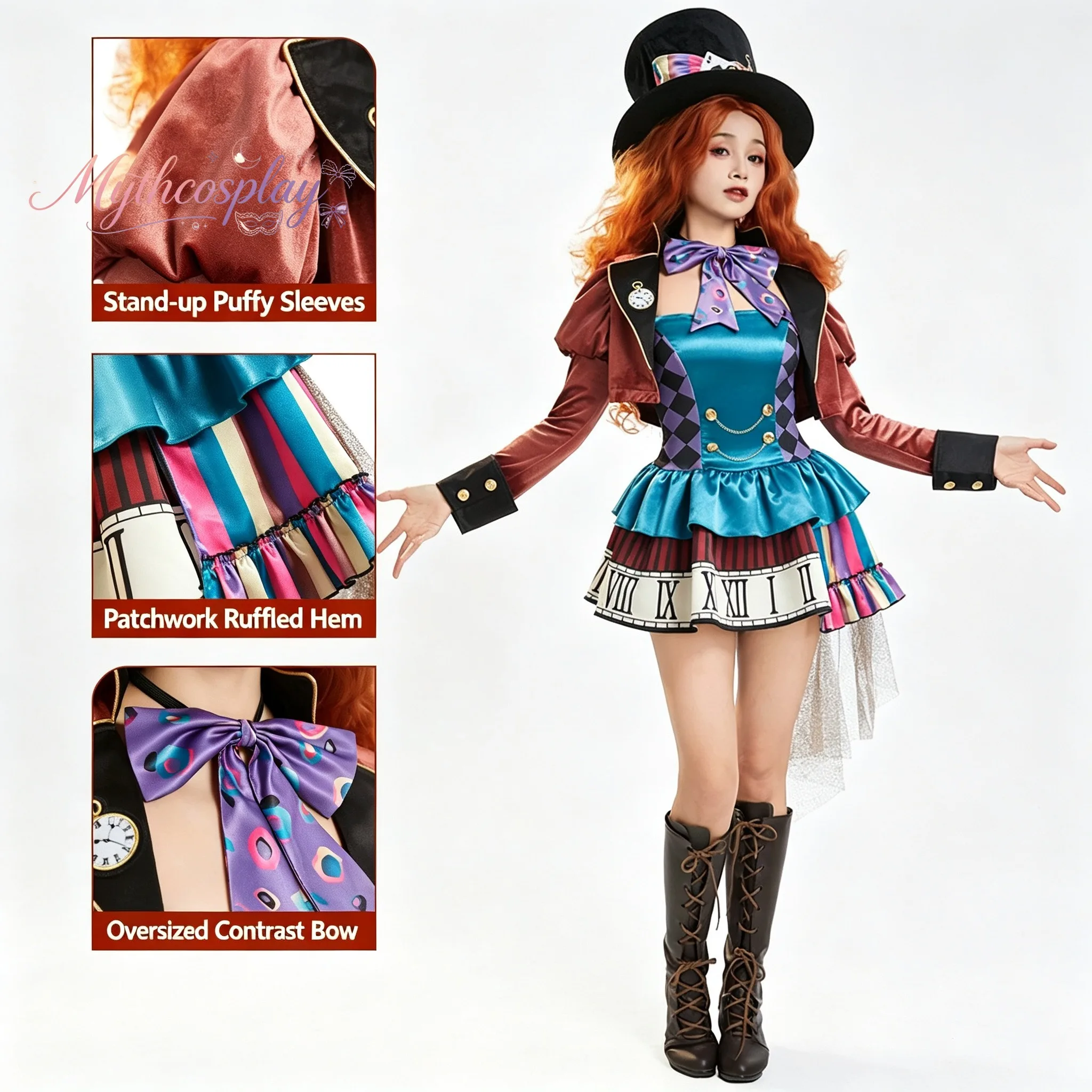 Mad Hatter Fanmade Dress Cosplay Costume Alice Cos Wonderland Cosplay Halloween Carnival Party Outfit MythCosplay