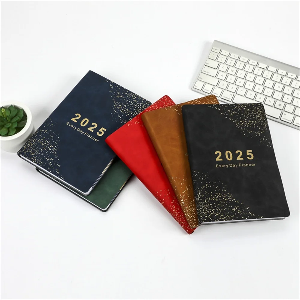 2025 Planner English Language Notebook A5 Pu Leather Cover School Agenda Plan Weekly Monthly Diary Organizer Stationery Gift