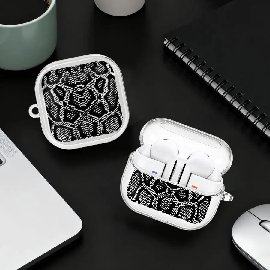 

Clear Earphone Cases Cover With Hook Case For Samsung Galaxy Buds 4Pro Live 4 Pro 2 3 FE 2Pro 3Pro Snakeskin Pattern