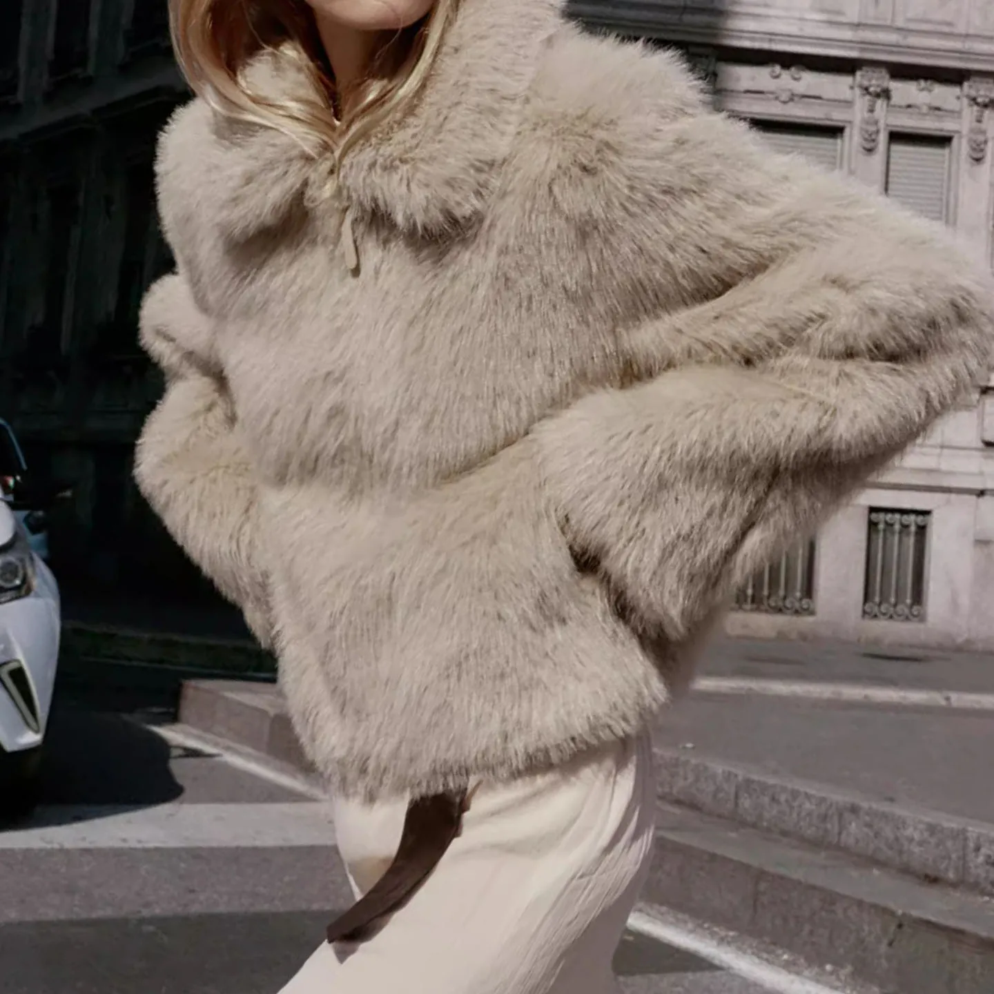Z المرأة على الوجهين الفراء الاصطناعي Jaet Faionable ملابس خارجية ort معطف طويل Sve سستة إغلاق الخريف 2025
