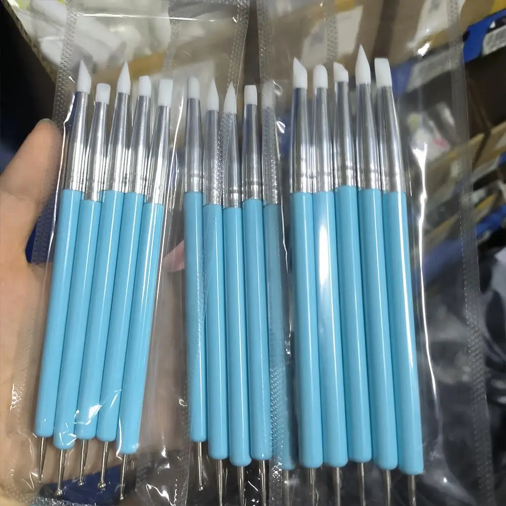 5 sztuk/zestaw Niebieski Silikonowy Pisak do Zdobienia Paznokci z Podwójną Końcówką 2w1 do Rzeźbienia Kwiatów i Nakładania Cyrkonii, Pędzel do Paznokci DIY do Rysowania i Modelowania