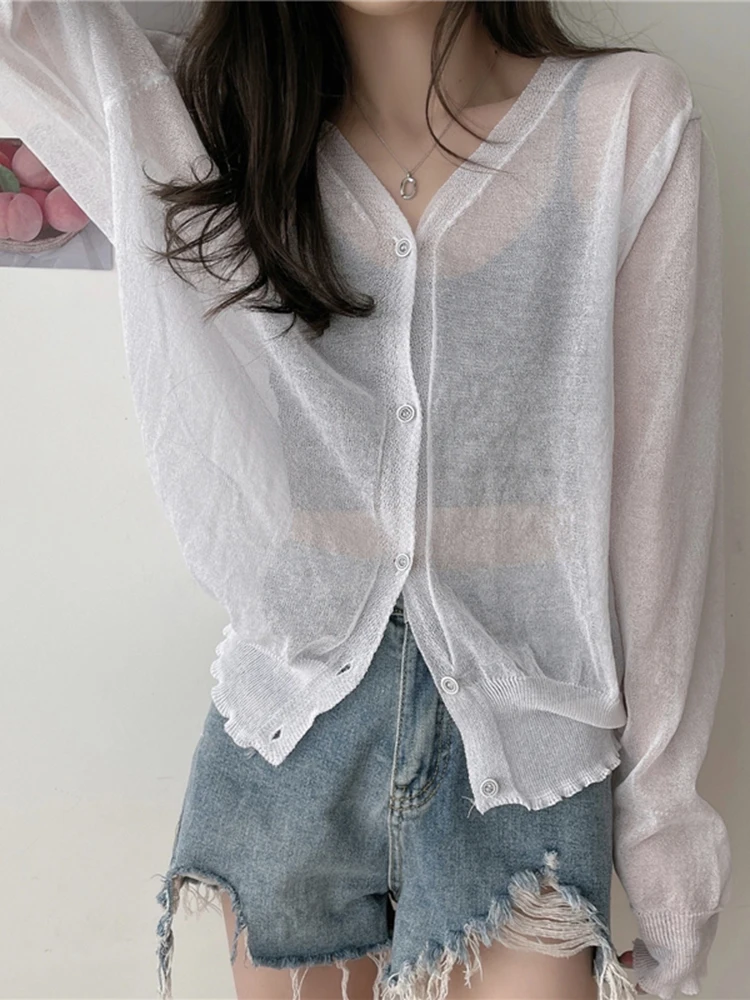 Women Thin Blouses Shirts Casual Summer Sun Protection Clothes Female Cardigan Shirt Transparent Blouse For Woman Covers Blusa