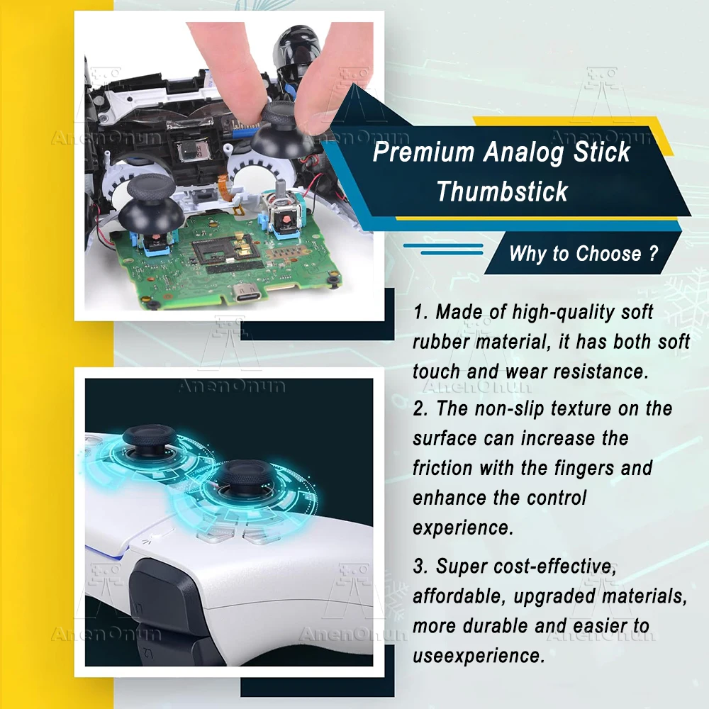 قطع غيار ممتازة لوحدة تحكم PS5 Thumbstick مضادة للتآكل وغير قابلة للانزلاق ABS + عصا تحكم مطاطية ملحقات متينة
