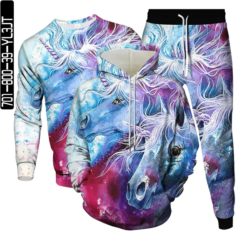 3Pcs Hoodies Sweatshirt Pants Set Men Unicorn Alpaca Sloth Cat Animal Owl 3D Print Clothging Suit Male Outdoor Casual Tracksuit