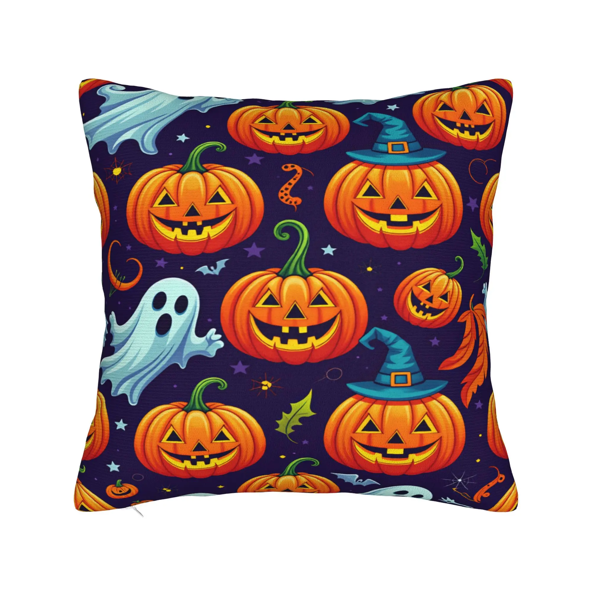Halloween Ghost Bat Witch Hat Pumpkin Seamless Pattern Pillow Case  Soft Pillow Cover For Living Room Sofa Trendy Pillowcases
