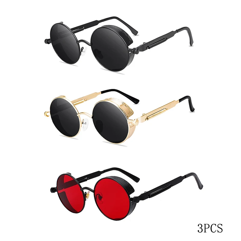VABBON Klassische Gothic Steampunk Sonnenbrille Männer Frauen Marke Designer Vintage Runde Metall Rahmen Sonnenbrille Hohe Qualität UV400 3