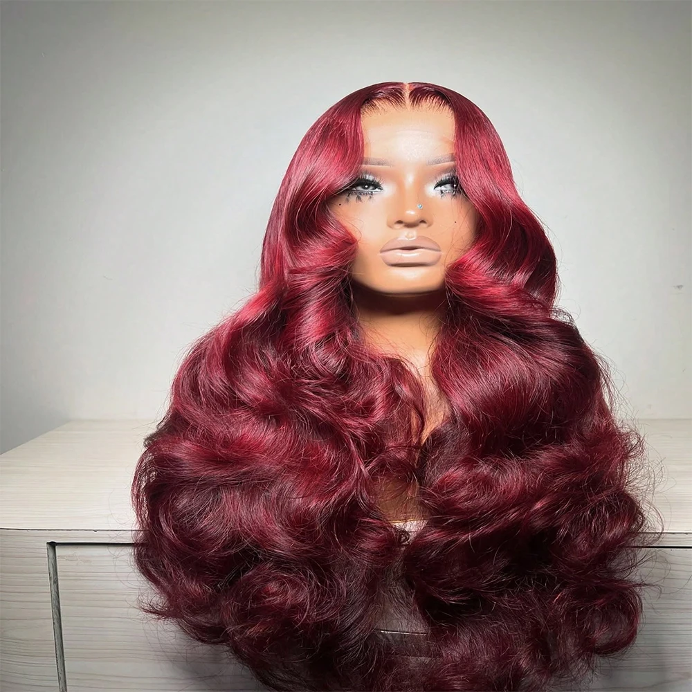 99j بورجوندي 4x4 Hd الدانتيل أمامي خصلات الشعر المستعار الإنسان شفافة ملونة الجسم موجة الأحمر الدانتيل شعر مستعار أمامي 4x4 إغلاق شعر مستعار للنساء #5