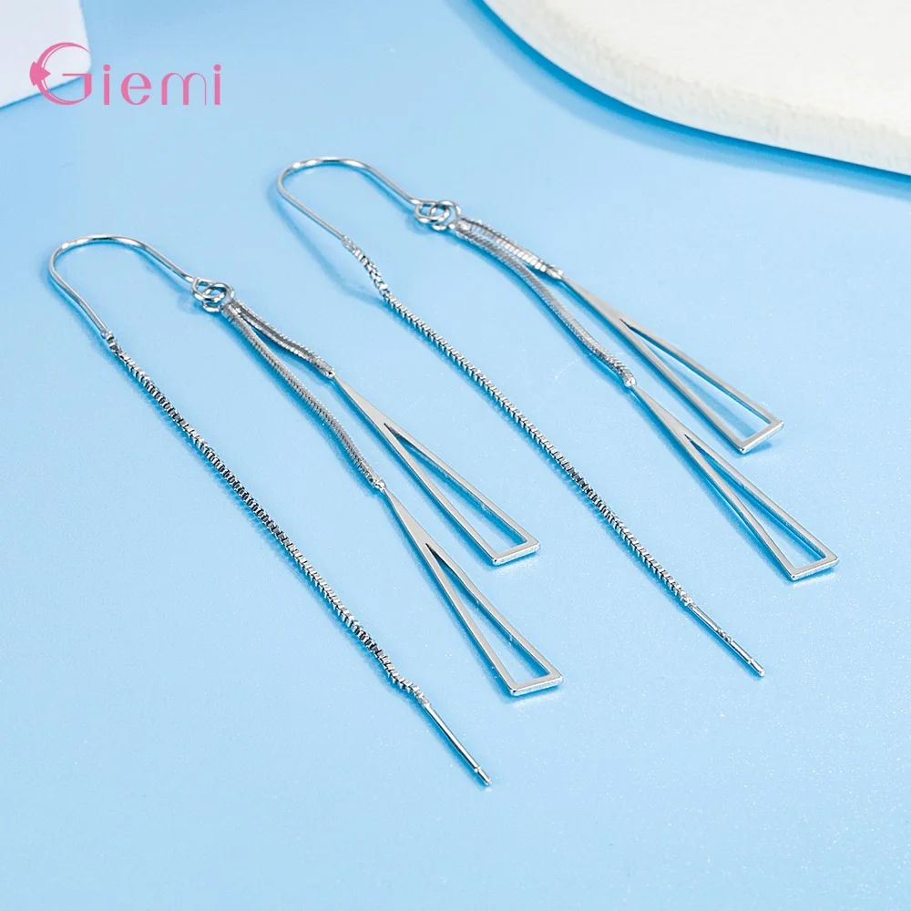 Pendientes de plata de ley 925, joyería de moda, borla geométrica Simple, caja larga, hilo de cadena, adornos decorativos para las orejas