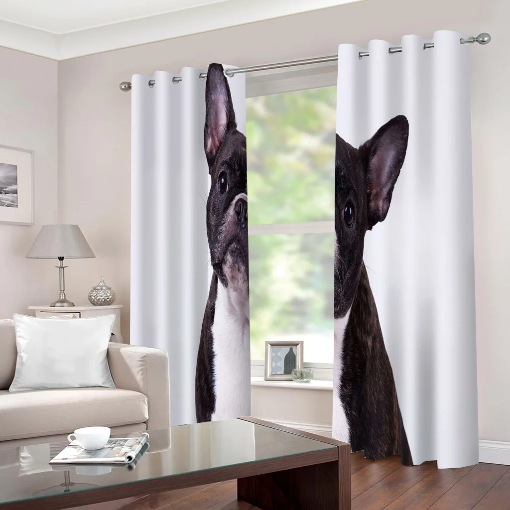 HUANZHUANG Short Curtains Animal Dog Prints Drapes Shading Bedroom Winodw Curtains Set For Living Room 2 Pieces Free Shiping