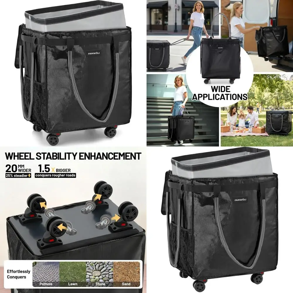 

Сумка-тележка для продуктов со съемным вкладышем, из немнущейся ткани, с устойчивыми колесами, выдвижной ручкой, вместимостью до 66 л для покупок или