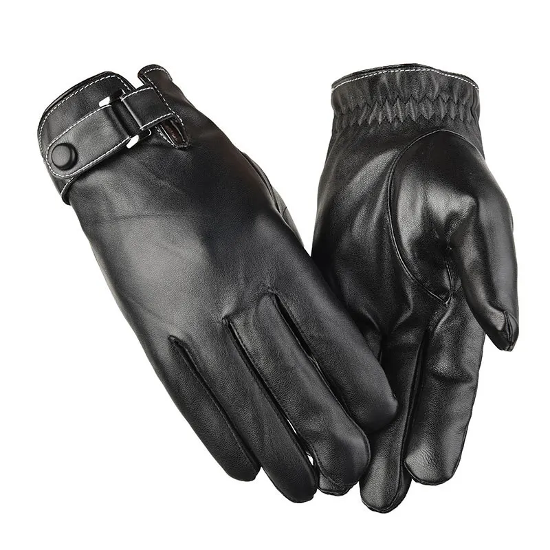 PU Thermal Gloves for Men Autumn Winter Fleece Lined Cold Proof Touch Screen Gloves for Outdoor Cycling Motorcycle Riding