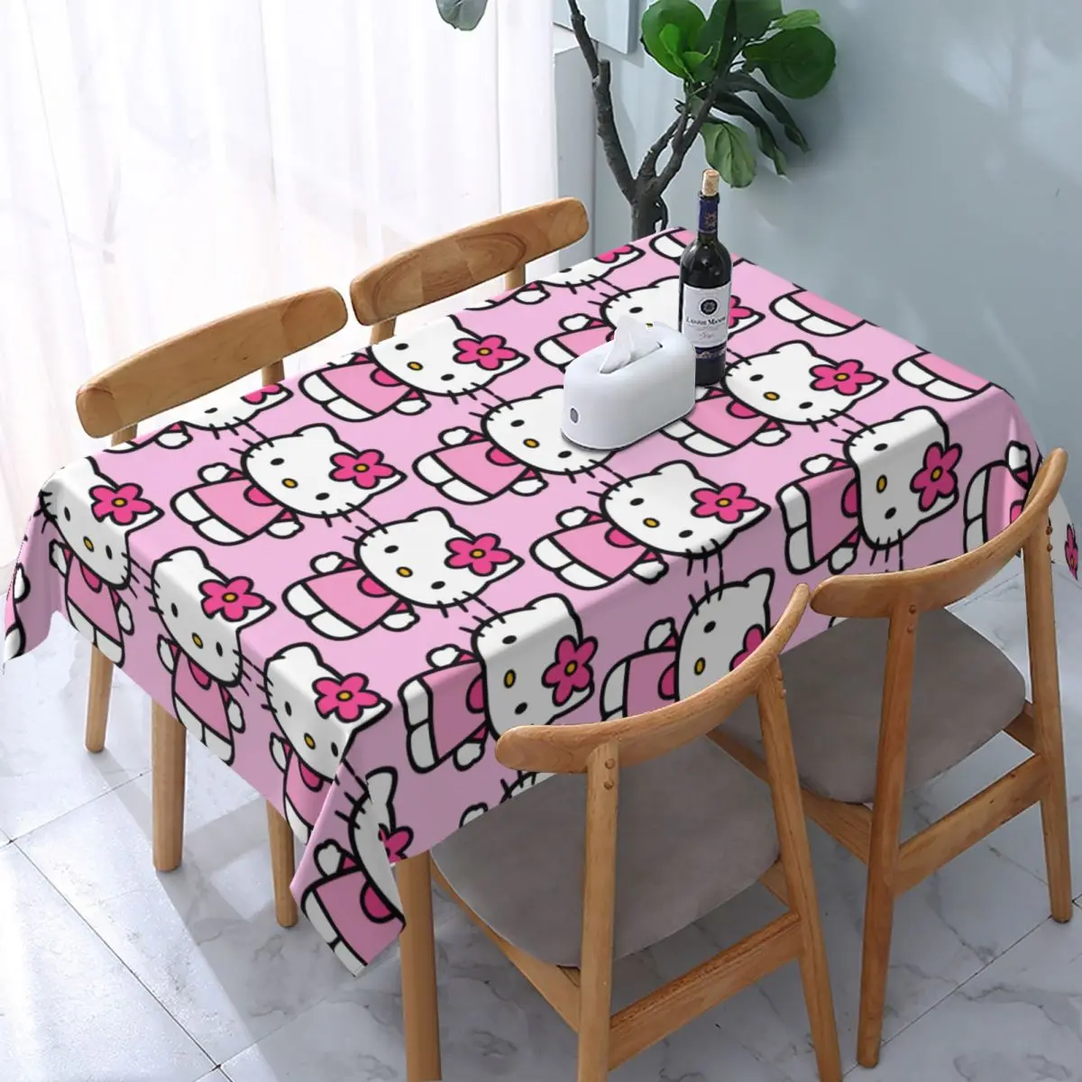 Benutzer definierte rechteckige Hallo Kitty Tischdecke passen 45 "-50" elastische Kante Tischdecke Sanrio Tischdecke