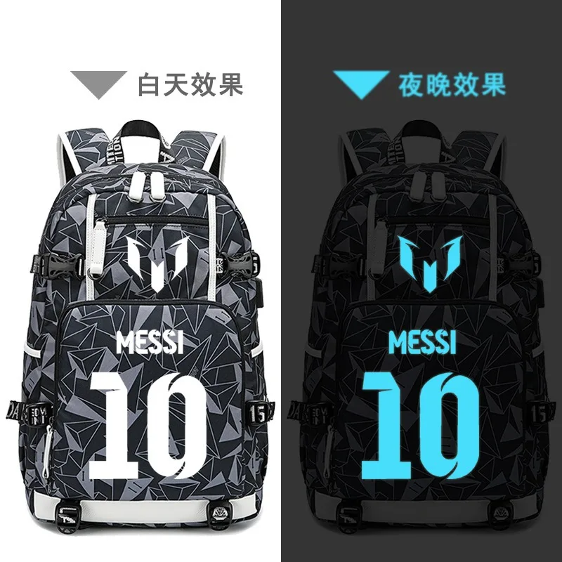 Mochila escolar Messi para hombre y mujer, morral negro con carga USB, resistente al agua, informal, moderna y fresca, de alta capacidad, novedad