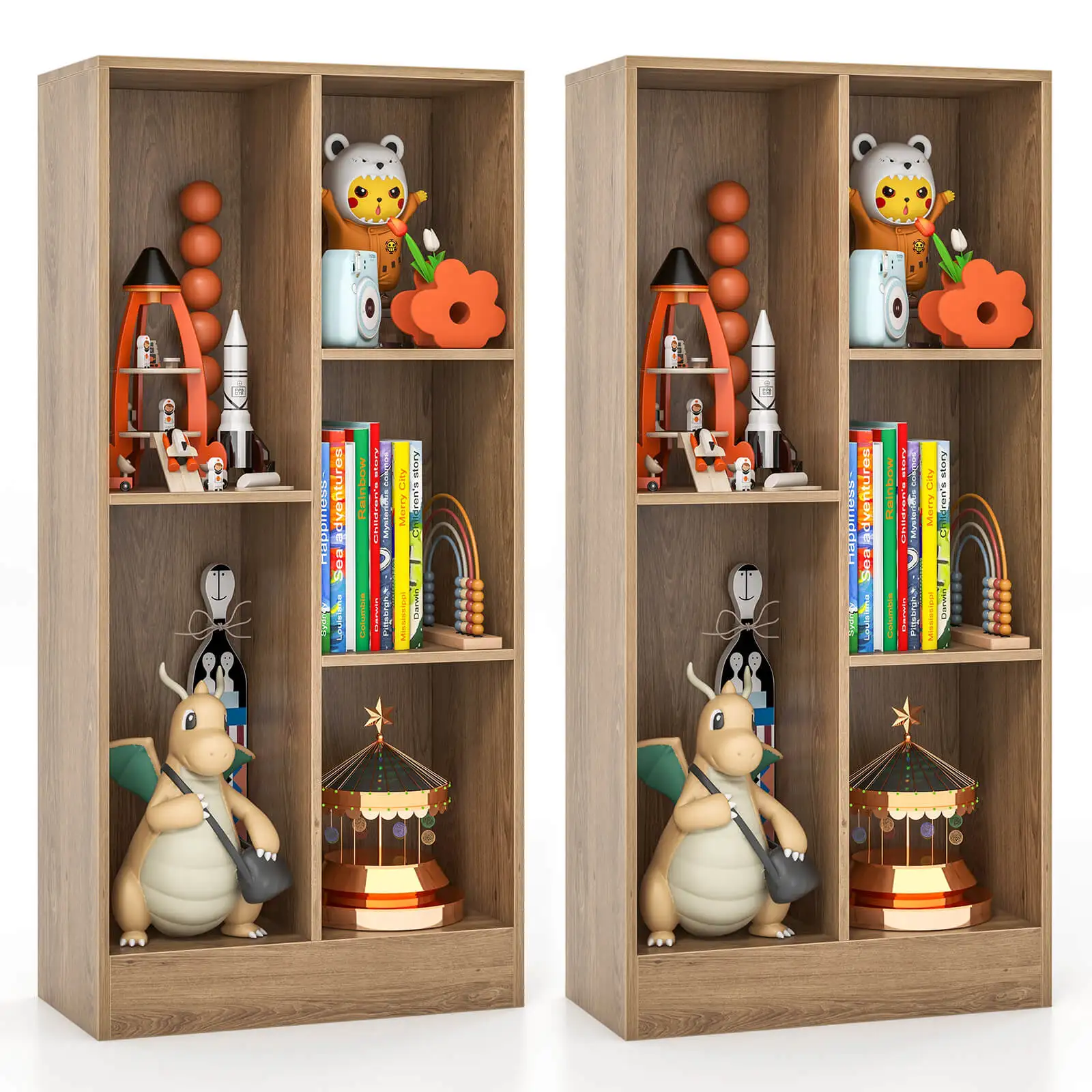 

2PCS 5-Cube Bookcase for Kids 41" Wooden Toy Storage Organizer for Kid's Room