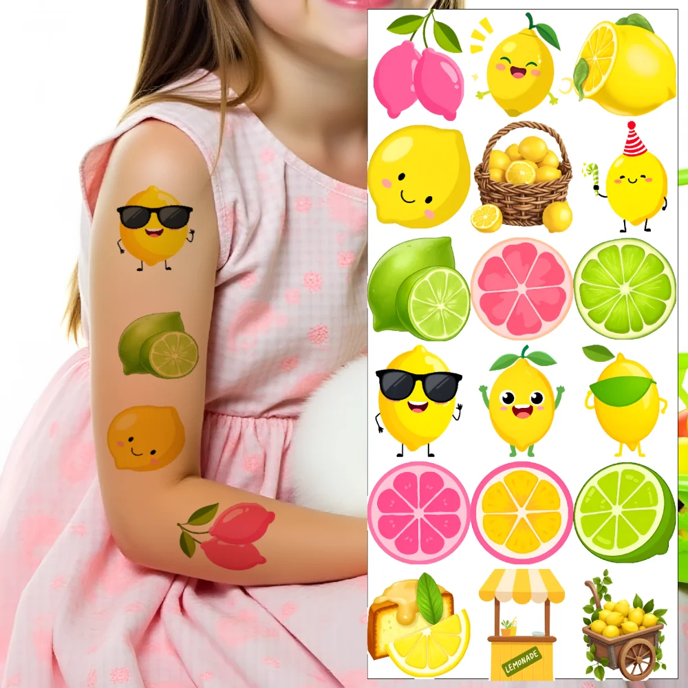 

63pcs Temporary Tattoo Fruit Illustrations Cartoon Citrus Designs Waterproof Long-lasting Body Stickers For Arms Shoulders