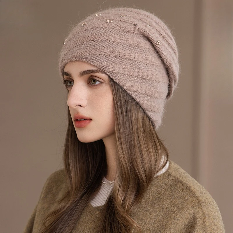 European and American New Twill Rabbit Fur Knitted Stacking Cap Children's Versatile Thickened Ear Protector Head Thermal Cap