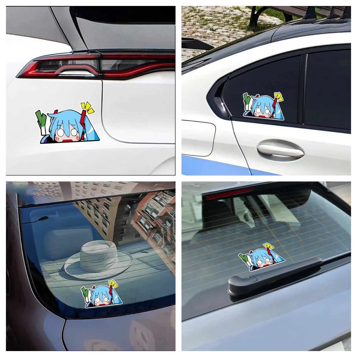 Cartoon Anime Green Hair Girl Take Scallions Reflective Car Stickers Motorcycle Auto Moto Body Helmets Tank Accessories Decal