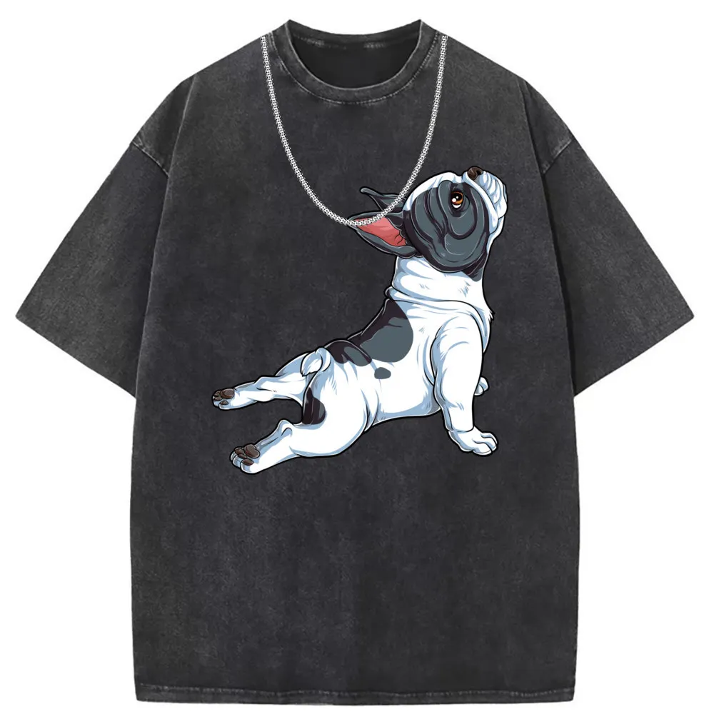 Pug French Bulldog Dog Funny Tee Shirt Men Sweatshirts Retro Lovers Day Long Sleeve Tshirt Washed Fitness Clothes New Tshirt