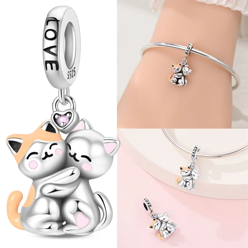 

Милые подвески-шармы «Объятия кошки» из стерлингового серебра 925 пробы, дизайн «Объятия питомца», подходят для оригинальных браслетов-шармов, женские, для самостоятельного изготовления украшений, подарок