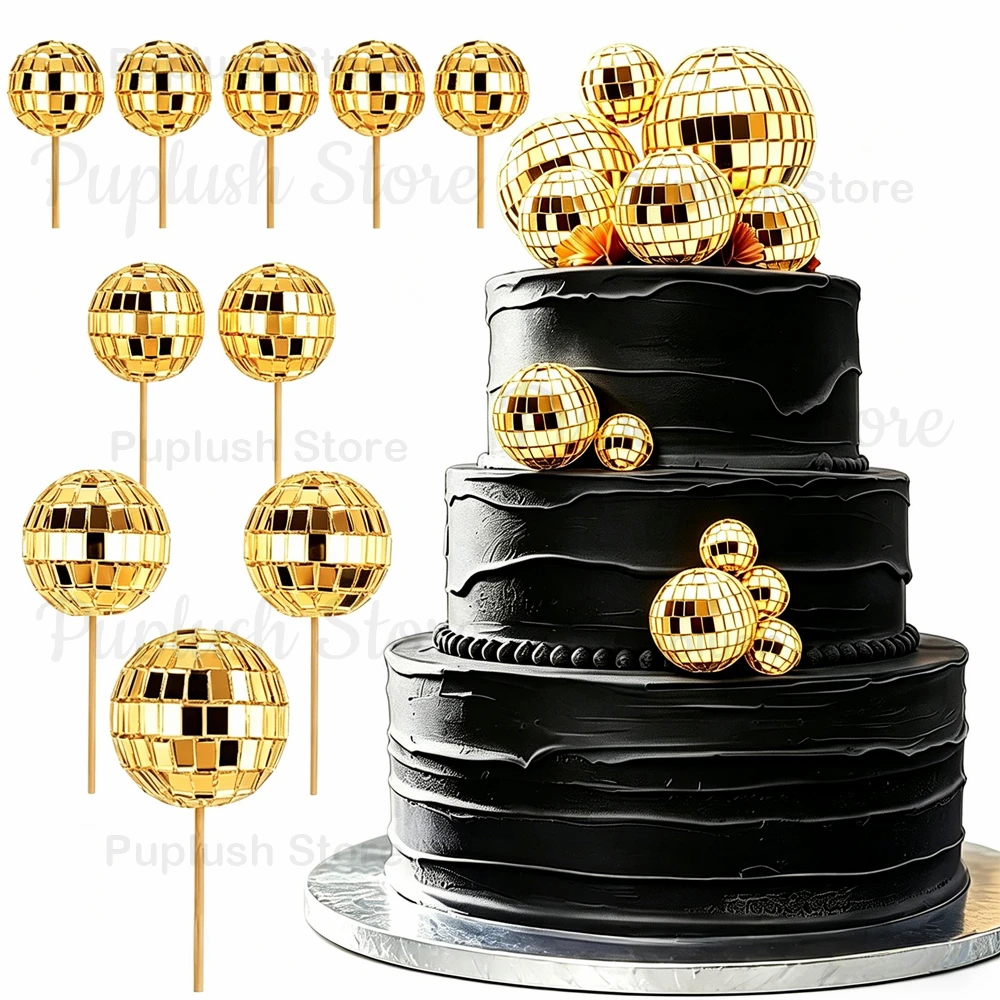 10 Stück Disco-Kugel Tortendekoration Spiegel Silber Rosa Gold 70er Retro Disco Kuchendekoration für Disco-Tanz Geburtstagsparty Deko – Detail 4