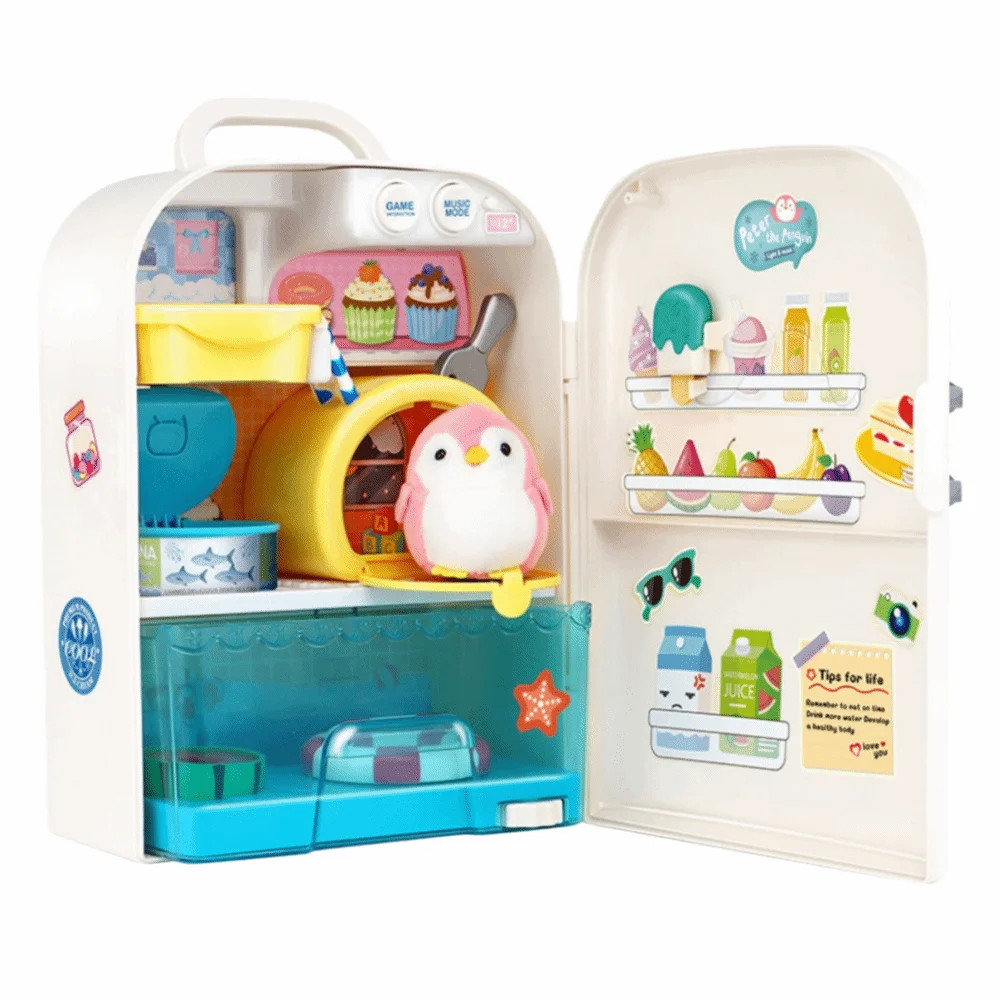 

Cartoon Children's Refrigerator Toys Model Crafts DIY Penguin Refrigerator Educational Toy Lights Pretend Play