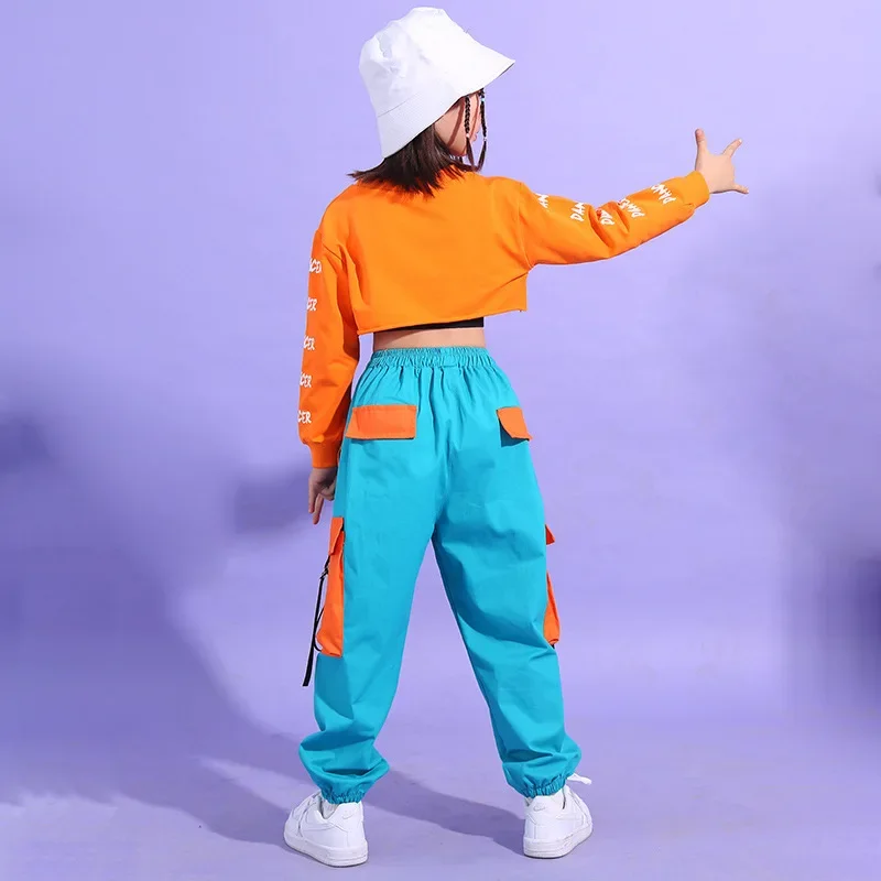 Top corto de Hip Hop para niñas, pantalones Cargo en contraste, Joggers de Jazz, ropa de calle, sudadera para niños, conjuntos de ropa de animadora